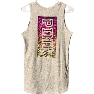 149. VS PINK Tank Sequins Heather Light Gray Oversized XS
